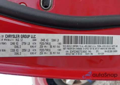 2013 Dodge Journey Se z USA, uszkodzony, nr VIN 3C4PDCAB6DT510642